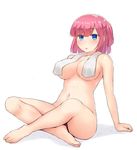  bad_id bad_pixiv_id barefoot blue_eyes breasts cold_(hoshinoskull) commentary convenient_leg large_breasts looking_at_viewer mochizuki_momiji new_game! nude one_side_up towel towel_around_neck 