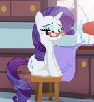  2017 blue_eyes cutie_mark equine female feral friendship_is_magic furniture glassess hair hi_res horn inside looking_at_viewer mammal my_little_pony purple_hair rarity_(mlp) sewing_machine shutterflyeqd smile solo stool unicorn unicorn_horn 