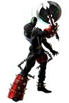  axe chain claws demon formal glowing glowing_eyes green_eyes highres male_focus official_art soulcalibur soulcalibur_ii spawn spawn_(spawn) spikes suit weapon white_background 