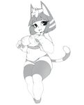  animal_crossing ankha anthro big_breasts big_forearms big_hands breasts camel_toe cat clothed clothing egyptian feline female greyscale hair mammal monochrome navel nintendo nipples panties pussy simple_background slugbox thick_thighs topless underwear video_games white_background wide_hips 