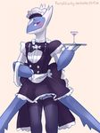  2017 anthro beverage blush carrying_tray clothed clothing crossdressing eifie glass hand_on_hip holding_object latios legendary_pok&eacute;mon legwear maid_uniform male nintendo pok&eacute;mon simple_background solo standing stockings towel tray uniform video_games 