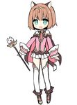  :d animal_ears aqua_eyes blush blush_stickers brown_hair cape cat_ears cat_girl cat_tail circlet fangs female_teacher_(pop-up_story) full_body highres looking_at_viewer open_mouth pleated_skirt pop-up_story protected_link sandals scepter school_uniform short_hair skirt smile solo st._feles_gakuen_uniform tail thighhighs white_background white_legwear white_skirt yaka_(ir_mc8a) 