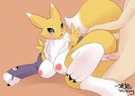  2017 animated anthro blush breasts chest_tuft claws digimon female fur human interspecies male male/female mammal nipples penetration penis pussy renamon sex tuft vaginal vaginal_penetration wolflong yellow_fur 