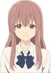  black_bow black_neckwear bow bowtie brown_eyes brown_hair hair_between_eyes kid_s koe_no_katachi long_hair looking_at_viewer nishimiya_shouko shirt smile solo upper_body white_shirt 