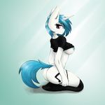 abstract_background anthro anthrofied big_breasts blue_hair breasts butt clothed clothing clothing_lift cutie_mark equine female friendship_is_magic fur hair hi_res hooves horn kneeling legwear long_hair mammal musical_note my_little_pony ninjapony nipple_piercing nipples panties panties_down piercing pink_eyes rear_view shirt shirt_lift side_boob simple_background skimpy solo stockings underwear unicorn vinyl_scratch_(mlp) white_fur 