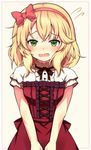  blonde_hair blush commentary_request dress graphite_(medium) green_eyes hairband highres idolmaster idolmaster_cinderella_girls looking_at_viewer open_mouth sakurai_momoka short_hair solo tokitoki_(commando) traditional_media 