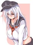  alternate_breast_size anchor_symbol blush breasts commentary_request flat_cap hat hibiki_(kantai_collection) highres huge_breasts kanbayashi_chiko kantai_collection long_hair neckerchief older school_uniform serafuku shadow silhouette skirt smile solo 