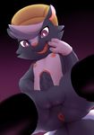  2017 animal_crossing anthro anus balls clothing fangs gloves hair hat hi_res humanoid_penis kicks_(animal_crossing) male mammal manene nintendo nipples open_mouth penis precum purple_eyes skunk solo video_games white_hair 