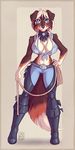  anthro blue_eyes breasts canine clothing collar collie cowgirl_(disambiguation) dawn_(jeremy_bernal) dog felidre_(artist) female hair lasso mammal shirt smile white_hair 