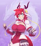  animal_humanoid antlers big_breasts blue_eyes breasts cleavage clothed clothing dragon dragon_humanoid female fully_clothed grin hair horn huge_breasts humanoid jun_(lunar_regalia) lunar_regalia nighthead red_hair smile solo_focus watermark 