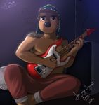  anthro bodi canine clothed clothing dog guitar koruro male mammal musical_instrument rock_dog solo topless 