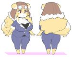  anthro barefoot big_breasts breasts business_suit butt canine cleavage clothed clothing dog female frown fur mammal multiple_images pilot_hat purple_eyes short_stack solo suit tan_fur the_boss_(theycallhimcake) theycallhimcake 