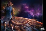  anthro brown_fur detailed_background dragon fur furred_dragon planet solo space standing tatiilange 