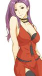  bare_shoulders bow breasts cleavage cowboy_shot earrings fire_emblem fire_emblem_echoes:_mou_hitori_no_eiyuuou highres itoyama4 jewelry large_breasts lips long_hair looking_at_viewer purple_eyes purple_hair smile solo sonia_(fire_emblem_gaiden) thighhighs 