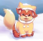  2012 ambiguous_gender blush brown_eyes claws clothed clothed_feral clothing cute feral fur growlithe looking_at_viewer nintendo open_mouth outside pawpads paws pok&eacute;mon red_fur snow solo tongue tongue_out video_games yellow_fur オムライス 