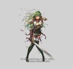  armor boots breasts cross-laced_footwear cuboon elbow_gloves fingerless_gloves fire_emblem fire_emblem:_monshou_no_nazo fire_emblem_heroes full_body gloves green_eyes green_footwear green_hair headband lace-up_boots long_hair medium_breasts official_art paola pegasus_knight skirt solo standing thigh_boots thighhighs thighhighs_under_boots torn_clothes very_long_hair weapon 