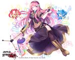  ;d black_legwear black_skirt blue_eyes breasts chocho_(homelessfox) earrings floating_hair full_body holding holding_microphone jewelry long_hair looking_at_viewer medium_breasts megurine_luka microphone microphone_stand midriff navel one_eye_closed open_mouth pink_hair see-through shiny shiny_skin short_sleeves sideboob skirt smile solo stomach thighhighs very_long_hair vocaloid 