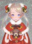  bell blue_eyes capelet christmas doll gloves long_hair looking_at_viewer mistletoe murata_renji reindeer santa_costume smile snow twintails 
