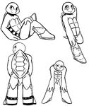  2017 anthro black_and_white boots clothing cowboy_boots crossed_legs donatello_(tmnt) footwear freckles group inkyfrog leonardo_(tmnt) looking_at_viewer male michelangelo_(tmnt) monochrome mostly_nude raphael_(tmnt) reptile scalie shell simple_background smile teenage_mutant_ninja_turtles turtle white_background 