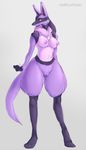  2017 anthro breasts female flatcoat fur lucario mammal nintendo nipples nude pok&eacute;mon purple_fur pussy simple_background small_breasts smile solo video_games 