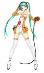 aqua_hair blue_eyes boots elbow_gloves full_body gloves goodsmile_racing hatsune_miku headphones highres long_hair looking_at_viewer official_art orange_gloves race_queen racing_miku racing_miku_(2010) redjuice short_jumpsuit smile solo standing thigh_boots thighhighs very_long_hair vocaloid 