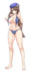  absurdres areola_slip areolae aster_crowley bangs bare_shoulders beret bikini black_eyes blue_bikini blunt_bangs braid breasts brown_hair c-sha clenched_hands closed_mouth collarbone commentary full_body hat highres large_breasts long_hair looking_at_viewer navel neptune_(series) shin_jigen_game_neptune_vii single_braid smile solo standing stomach swimsuit transparent_background untied untied_bikini very_long_hair 