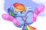  &lt;3 2017 anus begging butt clothing cloud dock equine female feral friendship_is_magic hair hair_ribbon hooves legwear looking_at_viewer mammal multicolored_hair my_little_pony one_eye_closed ponytail presenting presenting_pussy purple_eyes pussy pussy_juice rainbow_dash_(mlp) rainbow_hair ribbons sky solo spread_legs spreading stockings striped_legwear stripes thigh_highs twiren underhoof wink 