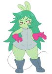  2017 absurd_res angry_face anthro blush boots breasts cartoon_network clothed clothing cute eyelashes fangs female fink_(ok_k.o.!_let&#039;s_be_heroes) footwear frown fur gloves green_eyes green_fur green_hair hair hi_res lab_coat mammal mouse ok_k.o.!_let&#039;s_be_heroes pink_sclera rodent simple_background sleeveless solo sssonic2 thick_thighs villainous voluptuous white_background wide_hips 