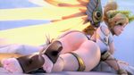 3d absurdres alternate_costume arhoangel ass blonde_hair blue_eyes dress head_wreath high_ponytail highres laurel_crown lying md5_mismatch mechanical_wings mercy_(overwatch) nipples overwatch solo source_filmmaker toga white_dress winged_victory_mercy wings 