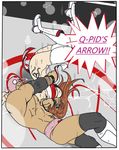  1boy 1girl bangs bare_shoulders battle breasts brown_hair cleavage dead_or_alive female ghost13 japanese_clothes kasumi_(doa) large_breasts long_hair mask muscle ninja pain panties piledriver restrained ryona sweat tecmo thick_thighs thighhighs thighs underwear upside-down violence white_legwear white_panties wrestler wrestling wrestling_outfit 