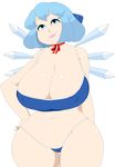  blue_eyes blue_hair breasts cirno cleavage eyeshadow hoshime huge_breasts lips older thick_thighs touhou wide_hips 