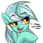  2017 amber_eyes coinpo english_text equine female feral friendship_is_magic hair hi_res horn lyra_heartstrings_(mlp) mammal multicolored_hair my_little_pony portrait simple_background smile solo text two_tone_hair unicorn white_background 