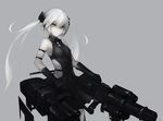  bangs black black_dress breasts closed_mouth commentary destroyer_(girls_frontline) dress expressionless girls_frontline grey grey_background grey_eyes grey_hair gyup hair_between_eyes long_hair looking_at_viewer rigging sidelocks simple_background small_breasts solo twintails very_long_hair 