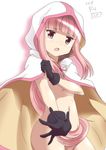  bangs black_gloves blunt_bangs blush cloak covering covering_breasts eyebrows_visible_through_hair gloves hair_censor highres hood hood_up hooded_cloak jin_x103 long_hair looking_at_viewer magia_record:_mahou_shoujo_madoka_magica_gaiden magical_girl mahou_shoujo_madoka_magica naked_cloak navel nose_blush open_mouth pink_eyes pink_hair solo tamaki_iroha tears very_long_hair 