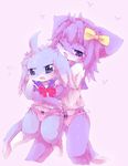  1boy 1girl ass cat dog furry open_mouth panties purple_eyes purple_hair wa_hito_uppe 