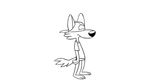  2015 all_fours animated anthro backwards_baseball_cap baseball_cap biped black_and_white bottomless canine cheek_tuft clothed clothing eyeless fangs fear fluffy fluffy_tail full-length_portrait hat hat_over_eyes jumping looking_back male mammal monochrome pawpads portrait raybee running shirt simple_background solo surprise toony tuft white_background wolf 