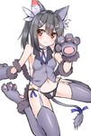  animal_ears bare_shoulders bell black_hair black_panties blush breasts brown_eyes cat_ears cat_tail fate/kaleid_liner_prisma_illya fate_(series) fur_trim garter_straps gloves grey_legwear hair_between_eyes hair_ornament hairclip hashiko_nowoto highres jingle_bell looking_at_viewer midriff miyu_edelfelt navel panties paw_gloves paws ribbon sideboob simple_background sitting sketch small_breasts smile solo tail tail_ribbon thighhighs twintails underwear vest wariza white_background 