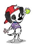  2017 3_toes 4_fingers anthro arm_tuft backwards_baseball_cap ball baseball_cap biped black_eyes black_fur black_nose black_spots black_tail bone bottomless canine clothed clothing cub dalmatian digital_drawing_(artwork) digital_media_(artwork) digitigrade dipstick_tail dog dot_eyes eye_markings featureless_crotch floppy_ears fur hat hatching_(technique) head_tuft hindpaw holding_ball holding_object male mammal markings multicolored_fur multicolored_tail pawpads paws pink_pawpads purple_clothing raised_arm raybee semi-anthro shadow shirt simple_background smile solo spots spotted_fur spotted_tail standing t-shirt tennis_ball toes toony tuft two_tone_fur white_background white_fur white_tail young 