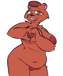  2017 absurd_res anthro bear big_breasts breasts brown_eyes brown_fur brown_hair digital_media_(artwork) eyelashes fan_character female fur hair half-closed_eyes hi_res looking_at_viewer mammal navel nipples nude open_mouth overweight pose presenting_nipples pussy samoyena shaved_pussy short_hair simple_background smile solo standing white_background 