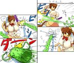  4koma animal_humanoid big_breasts blonde_hair blood bottomless bow_tie breasts brown_hair butt cat cat_humanoid clothed clothing comic dipstick_tail feline female hair hataraki_ari holding_object holding_weapon humanoid japanese_text knife mammal mouse multicolored_tail muticolored_hair rodent shirt short_hair swarm sweat text translation_request violence weapon 