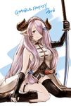  asymmetrical_gloves asymmetrical_legwear bare_shoulders black_footwear black_gloves boots braid breasts closed_mouth commentary_request copyright_name elbow_gloves english feet_out_of_frame gloves granblue_fantasy grey_eyes hair_ornament hair_over_one_eye highres holding holding_sword holding_weapon horns jacket katana large_breasts legband long_hair looking_at_viewer mismatched_gloves narmaya_(granblue_fantasy) one_eye_closed pointy_ears sako_(user_ndpz5754) single_elbow_glove single_thigh_boot sitting sleeveless sleeveless_jacket smile solo sword very_long_hair wariza weapon 