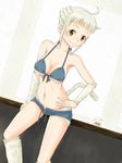  2016 animal_humanoid blush bra breasts brown_eyes clothing female fur gecotan47 glass grey_fur grey_hair hair humanoid looking_at_viewer monkey_humanoid navel smile solo standing underwear wood 