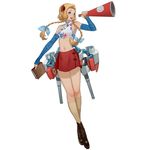  bandages blonde_hair blue_eyes blue_ribbon book braid cannon cheerleader crop_top first_aid_kit full_body long_hair machinery midriff navel official_art red_skirt ribbon salmon88 simple_background skirt solo twin_braids uss_stewart_(dd-224) victory_belles white_background 
