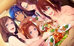  5girls areolae black_hair blue_eyes blue_hair blush braid breasts brown_hair butcha-u censored chopsticks clenched_teeth dark_skin dish food game_cg glasses handjob harem highres holding indoors kenzen!_hentai_seikatsu_no_susume large_breasts long_hair looking_at_viewer lying maezono_chihiro maezono_chinami mole mole_under_eye mole_under_mouth mosaic_censoring multiple_girls naughty_face nipples nude open_mouth original penis pov short_hair single_braid smile sweat 