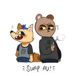 0 2017 angus_(nitw) ankh bear black_nose blush brown_fur canine cigarette clothed clothes_swap clothing cute dyed_fur fangs fox fully_clothed fur gregg_(nitw) hair invalid_tag male mammal notched_ear shirt sir-fluffbutts_(artist) smile smoke smoking sweater teeth x 