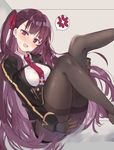  anger_vein angry bangs black_gloves chocho_(homelessfox) commentary_request girls_frontline gloves hair_ribbon long_hair looking_at_viewer necktie one_side_up open_mouth pantyhose purple_hair red_eyes ribbon solo thighband_pantyhose very_long_hair wa2000_(girls_frontline) 