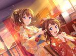  2girls bang_dream! blue_eyes blush brown_hair kimono long_hair multiple_girls ponytail smile yamabuki_saaya yamato_kasumi 