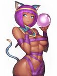  :3 alternate_costume animal_ears bare_shoulders black_hair blue_eyes breasts cameltoe cat_ears cat_paws cat_tail covered_nipples crystal_ball dark_skin fumio_(rsqkr) groin hips looking_at_viewer medium_breasts menat paw_pose paws purple_hair short_hair simple_background smile solo street_fighter street_fighter_v tail thighs white_background 
