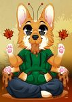  anthro arthropod autumn black_nose canine caterpillar chibi clothed clothing corgi cute digital_media_(artwork) dog drooling eating food hoodie insect leaf leaves male mammal maple nomming pullover saliva simple_background smile solo syrup thebadnewsbear 