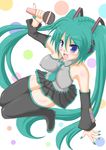 00s 1girl aqua_hair aqua_nails bare_shoulders blue_eyes breasts detached_sleeves erect_nipples hatsune_miku holding holding_microphone large_breasts long_hair looking_at_viewer microphone open_mouth qy smile solo twintails vocaloid 